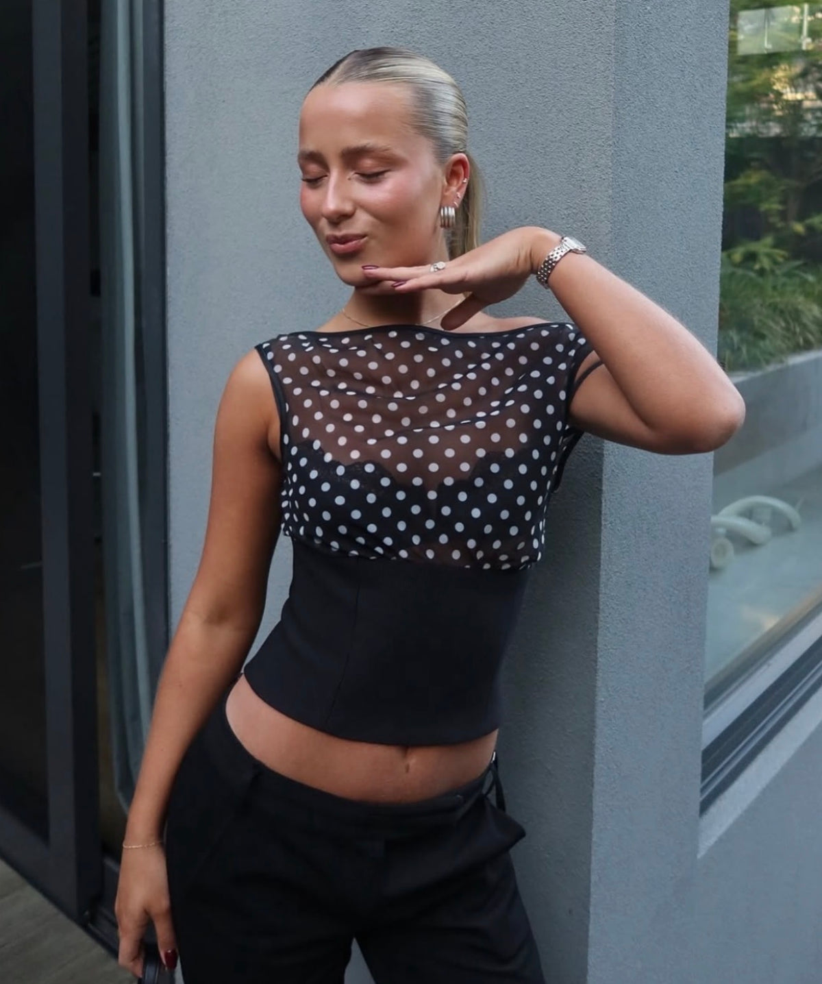 black polka top